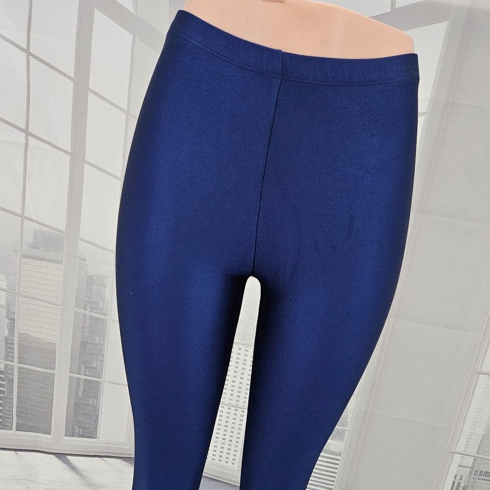 SHINY Vintage Spandex by Hanes Navy Blue Aerobics Gym Pants Sz Medium